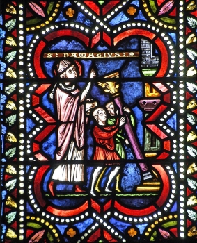 saint Namace et la première cathédrale, vitrail du XIXe, cathédrale de Clermont