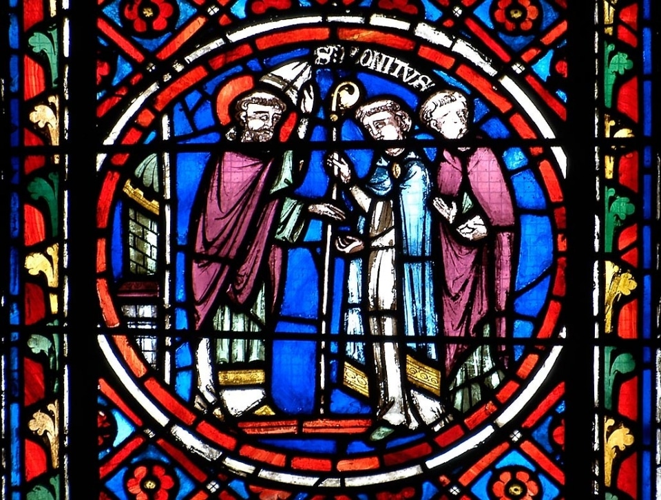 Saint Bonnet remettant sa mitre et sa crosse au chapitre de Clermont
