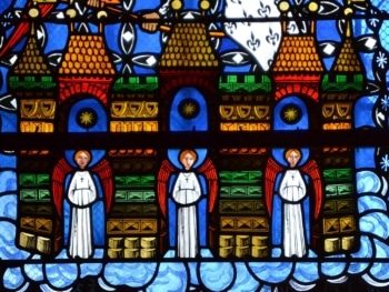 Vitrail de Makaraviez, cathédrale de Clermont, la "Jérusalem céleste"