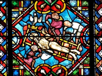 Le martyr de sainte Foy, cathédrale de Clermont, médaillon gothique