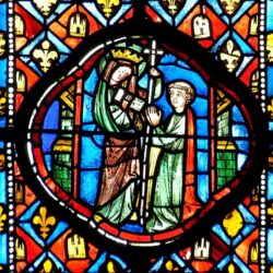 La Vierge remet à Théophile la charte qu'elle est allée chercher chez Lucilfer