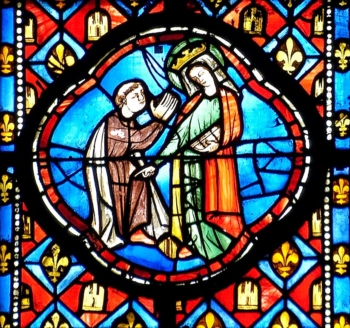 Médaillon XIIIe cathédrale de Clermont, le miracle de Théophile