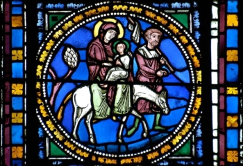 Fuite en Egypte, vitrail roma, cathédrale de Clermont