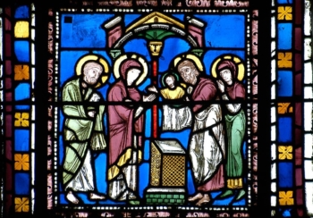 Présentation au Temple, vitrail roman, cathédrale de Clermont