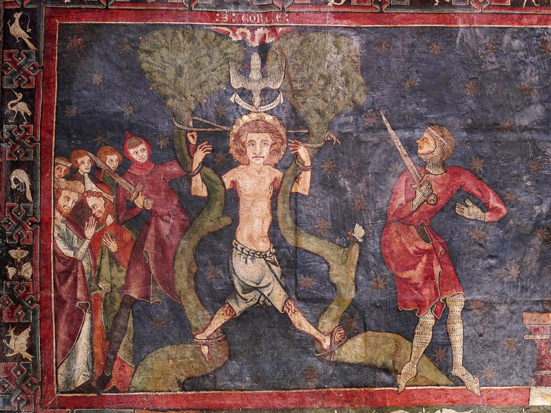 Cathédrale de Clermont, peinture murale, martyr saint Georges, détail 2