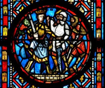 cathédrale de Clermont, médaillon du XIIIe, le roi Hérode conseillé par le diable