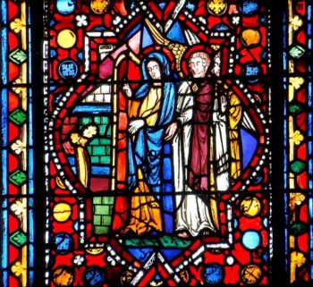 Cathédrale de Clermont, médaillon du XIIIe, Marie-Madeleine en compagnie des anges