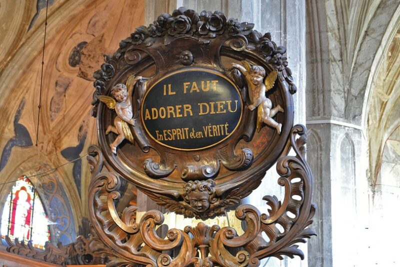 Malintrat, église, cartouche sculpté 2 Malintrat, église, cartouche sculpté 2